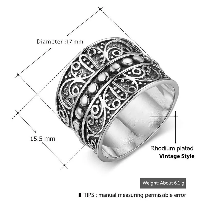 Vintage Fashion Boho Vines Pattern Antique Silver Color Rings For Women Engagement Wedding Holiday Gift Goth Jewelry Accessories