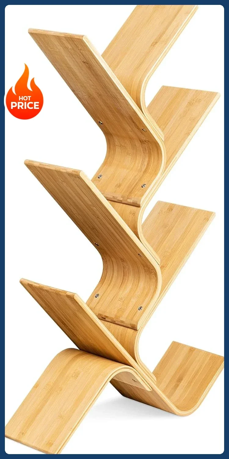 

[New Arrival!]Tree Bookshelf - Curved Tree Bookcase Made of Bent Bamboo - Modern Floor Standing Book Shelf with 6 Shelves - 6-Ti
