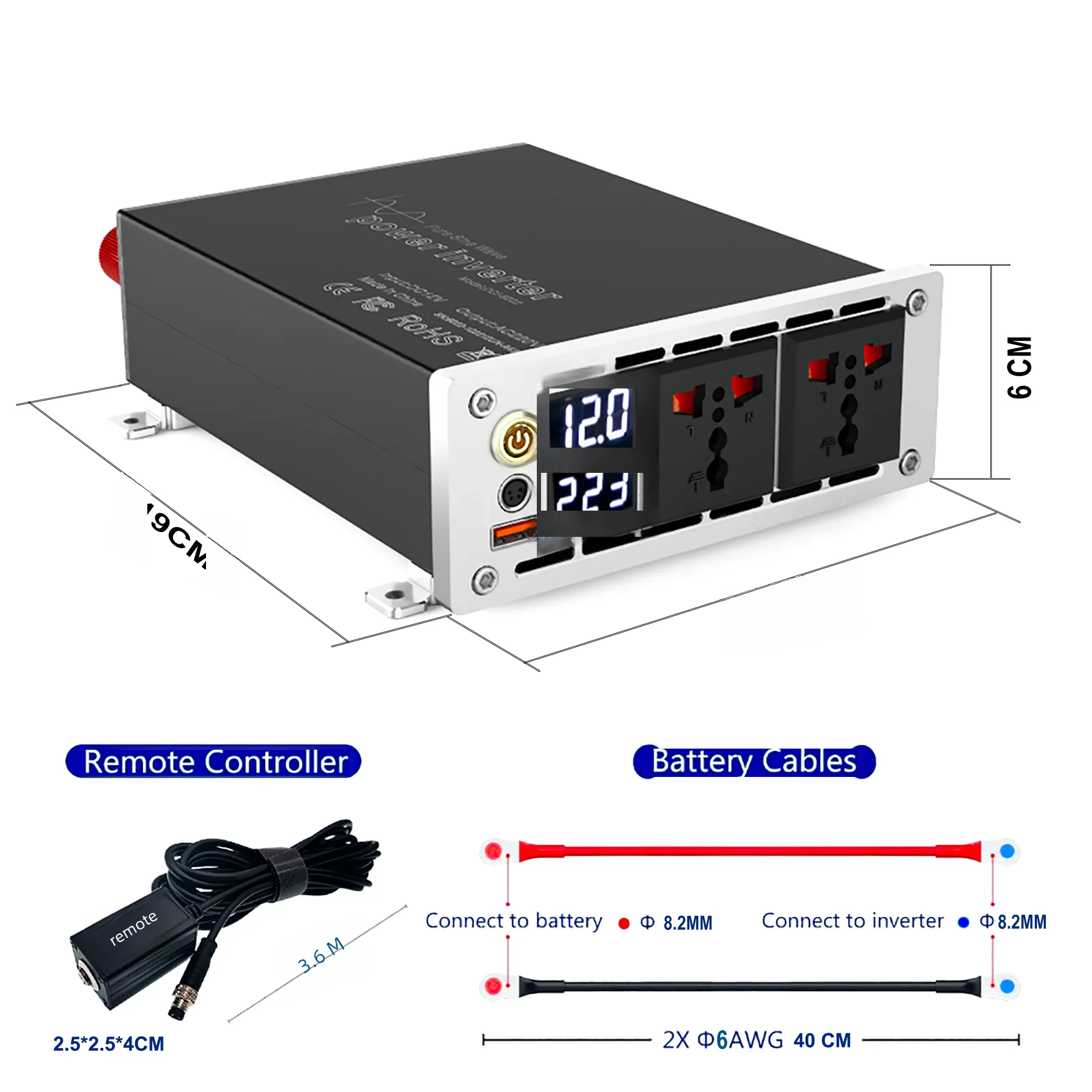 Imagem -06 - Inversor de Onda Senoidal Pura 12v a 220v Inversor Solar do Carro Profissional Pico de Modificação rv Grau Industrial 3000w