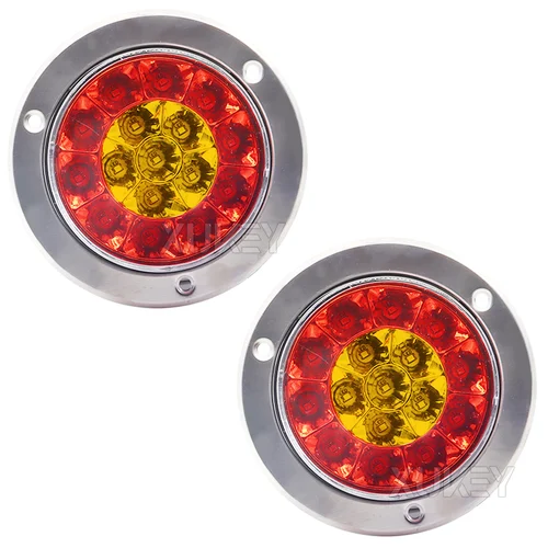 Imagen 2 del producto Par de luces LED redondas de 12V y 24V, luz trasera roja y ámbar, freno, parachoques trasero, señal de giro, luz antiniebla, remolque, camión, RV, caravana, Camper, VAN