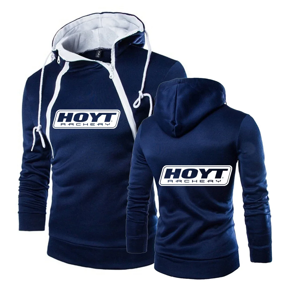 Hoyt Archery 2023 New Men Hoodie Comfortable Casual Spring And Autumn Pure Cotton Solid Color Double Zip Popular Tops Sportswear