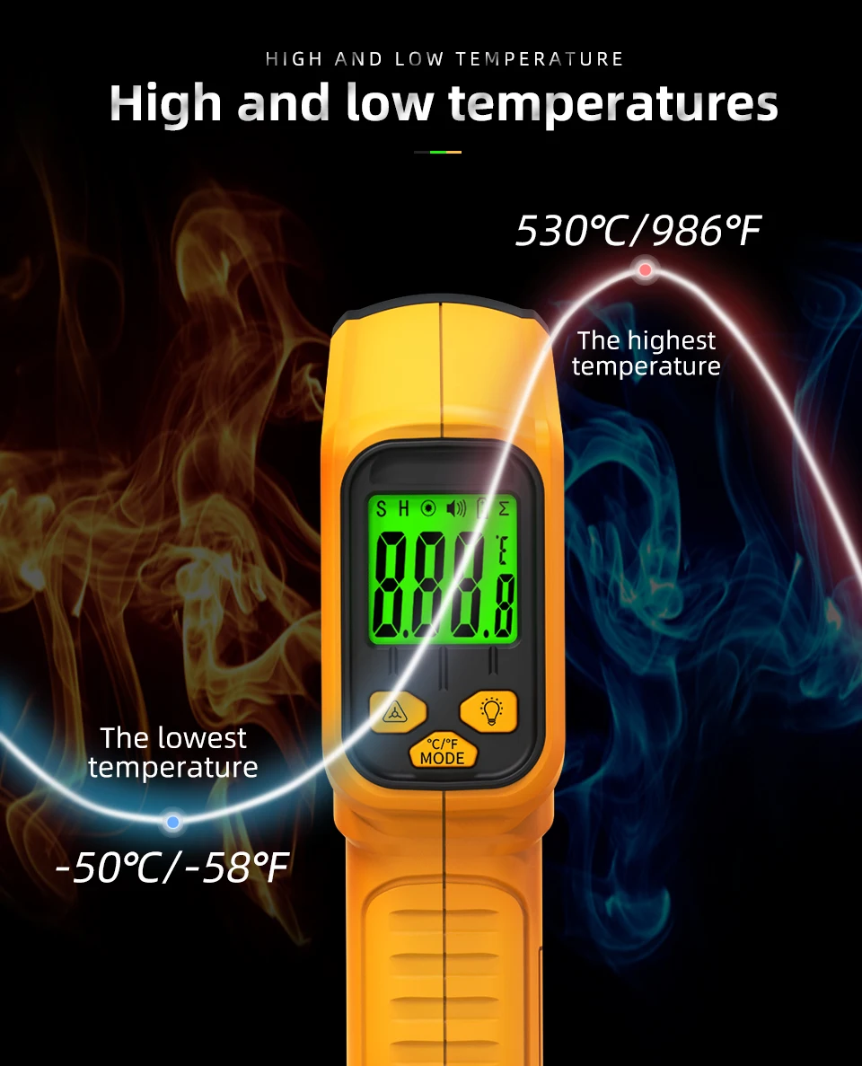 BSIDE New Professional Infrared Thermometer -50~530°C 12:1 Digital Infrared-LCD Thermometer Non-contact Laser Thermometer