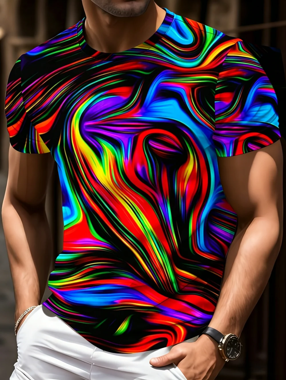 2026 Fashion Men's Short Sleeves T-Shirt 3D Optical Illusion Print Tops Tees Casual Round Neck T-Shirts Plus Size Men's Clothes