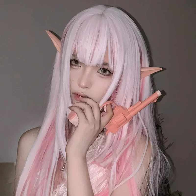 Houyan Cosplay sintetico capelli lunghi lisci parrucca Lolita rosa bianco sfumato ragazza fibra resistente al calore MN3