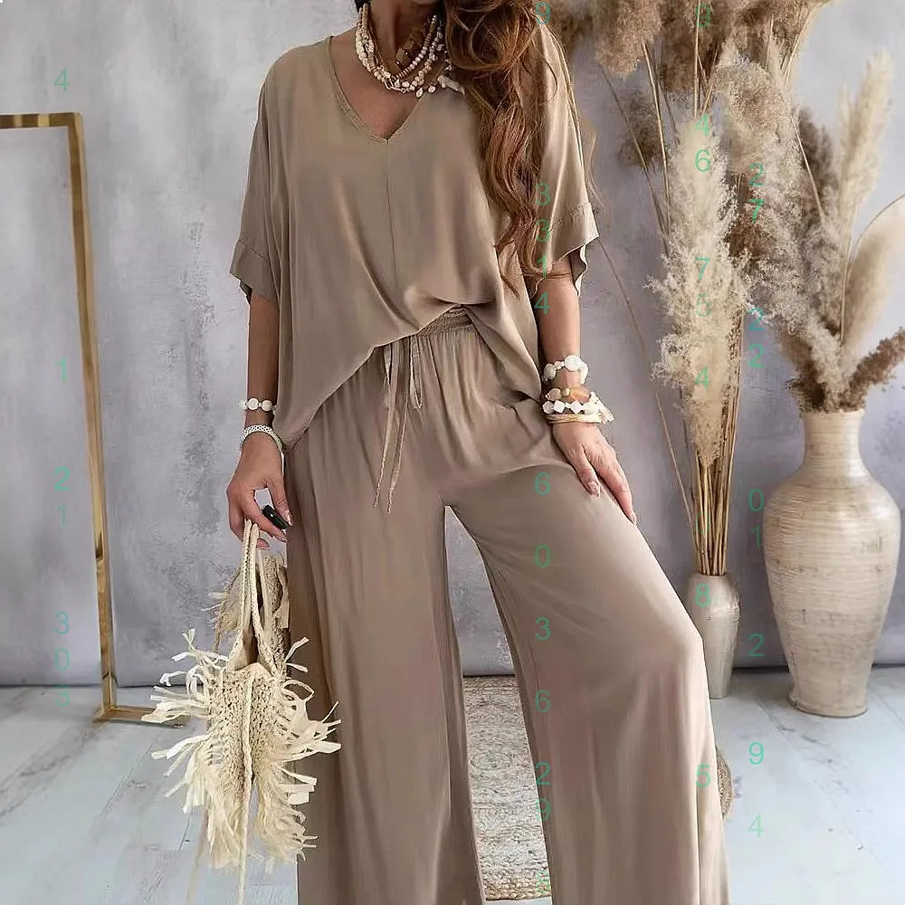Women V Neck Linen Cotton Tee Loose Blouse Tops Spring Summer Casual T Shirts view 4