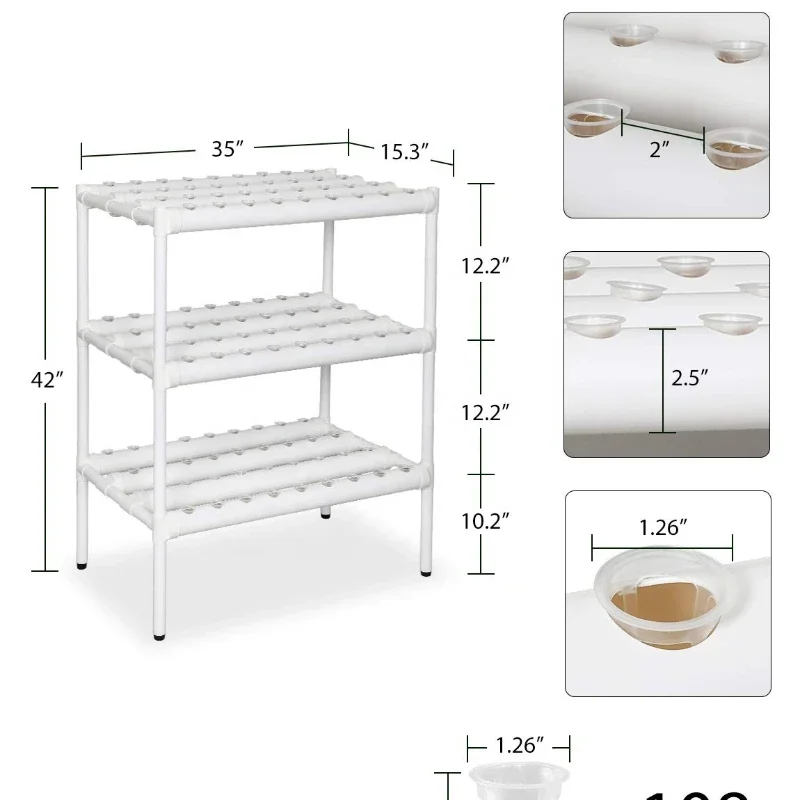 Hydroponic Grow Kit,3 Layers 108 Plant Sites PVC Pipe Hydroponics 12 Pipes Hydroponics Growing System with Water Pump