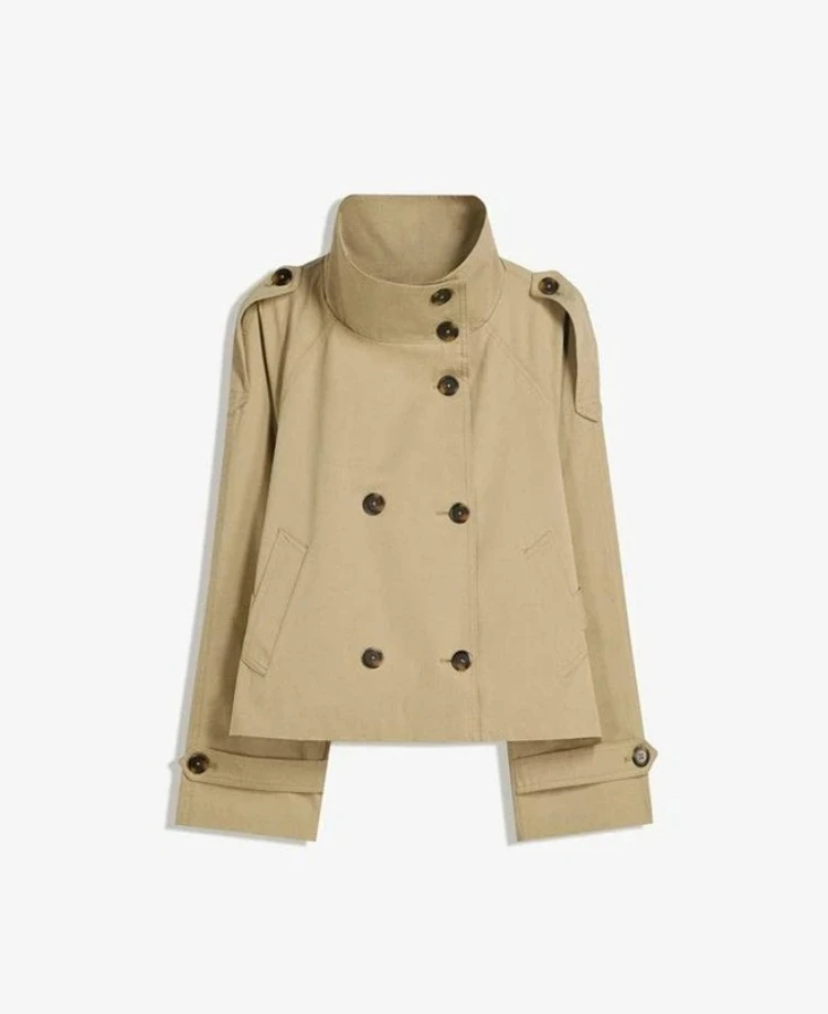 Trench da donna con colletto alla coreana primavera autunno Nuovo con cintura Giacca doppiopetto Cappotto giacca a vento a maniche lunghe High Street