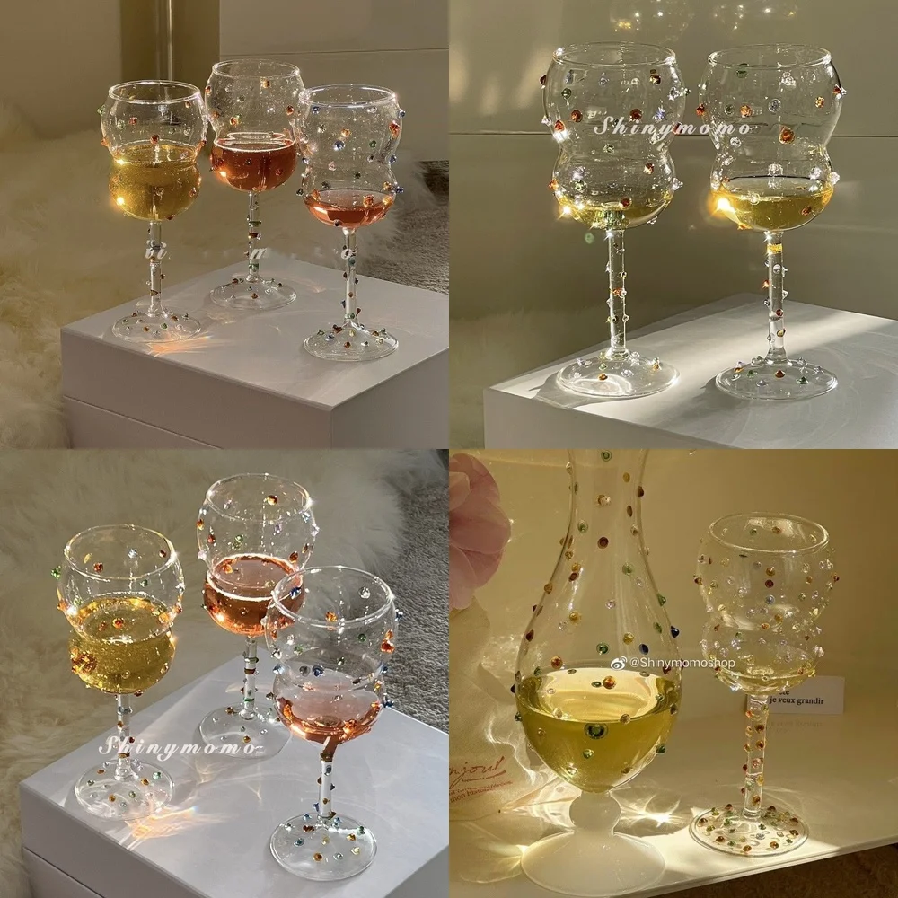 Dopamine Romantic Creative Artistic Colored Gem Wine Glass Colorful Dot Glass Cup Candy Stress Relief Gift Stemmed Glass
