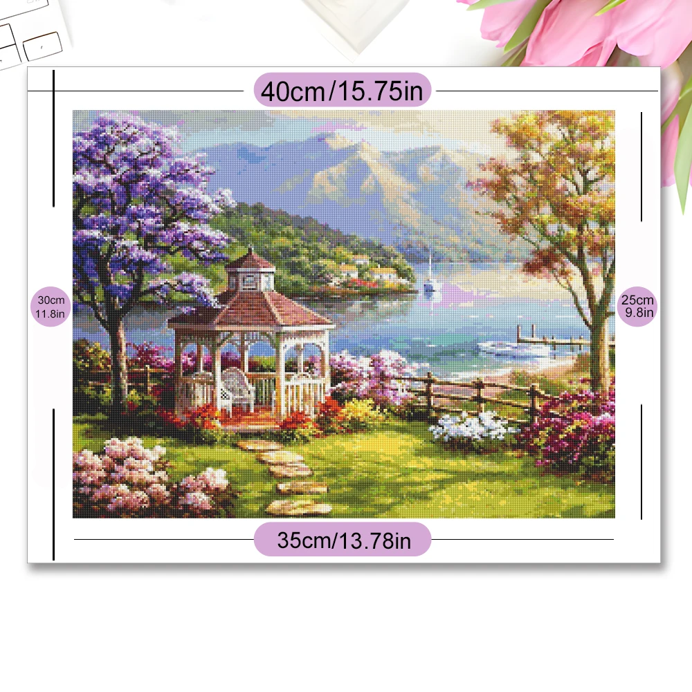 Momoart 5D Diamond Painting Garden Landscape Full Square Round Embroidery Mountain Picture Rhinestones Mosaic Lake Handmade Gift
