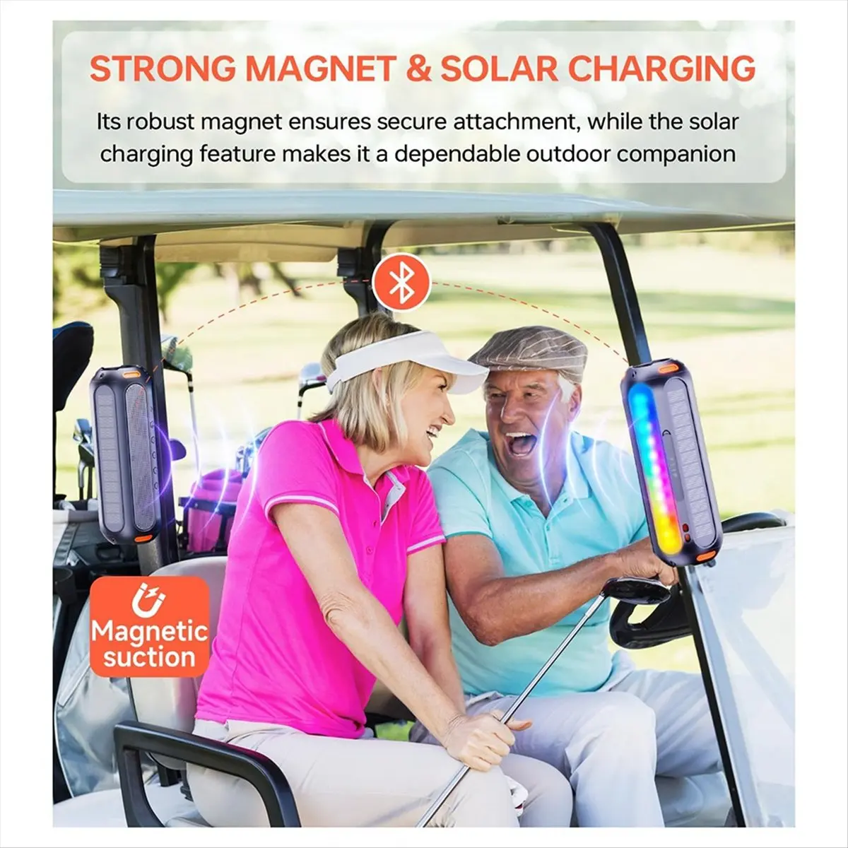 DT360 Mon.Magnetic Bluetooth Speaker,Golf Speaker with Solar Charging,Outdoor Waterproof Portable Wireless,for Golf Cart Hiking