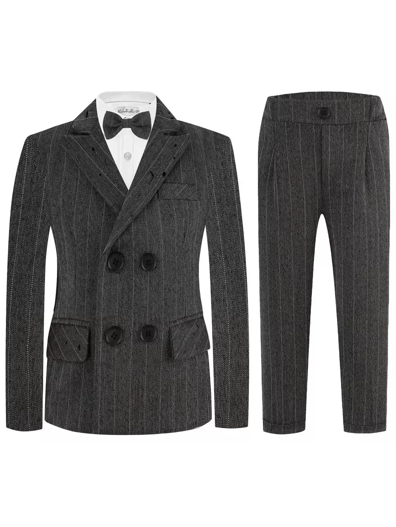 Britischer Stil Jungen Frühling 4-teiliges Set Jacke Weste Hose Fliege Fotografie-Anzug Kinder Hochzeitskleidung Kinder Zeremonie-Kostüm
