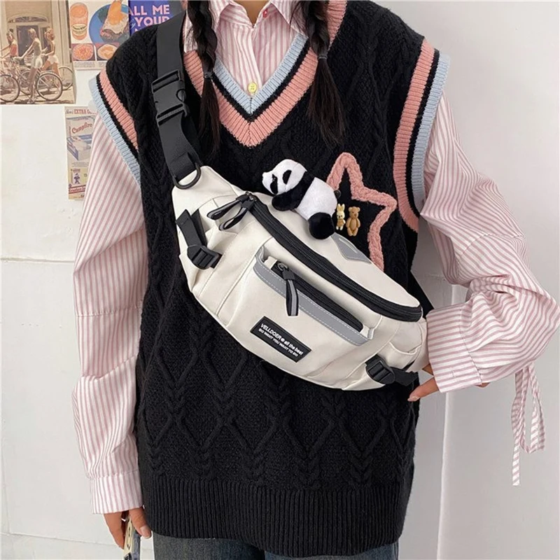 Japanese Harajuku Reflective Chest Bag Women and Men Waist Bag Collage Student Crossbody Bags Purses and Handbags