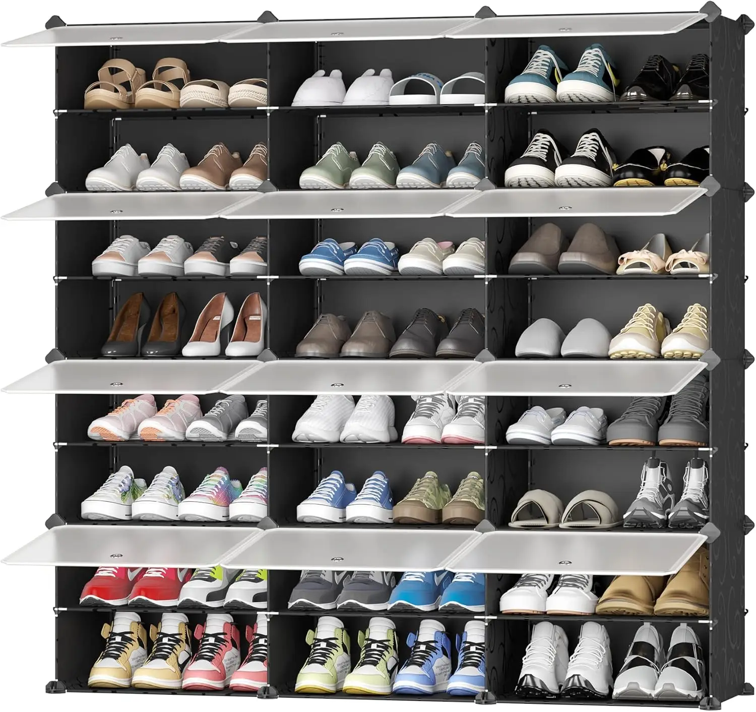 Zapatero de Gran Armario Apilable, Zapatero de Entrada receptor, estantería de bricolaje, Zapatos multifuncionales, 3x8, Lechoso y Negro