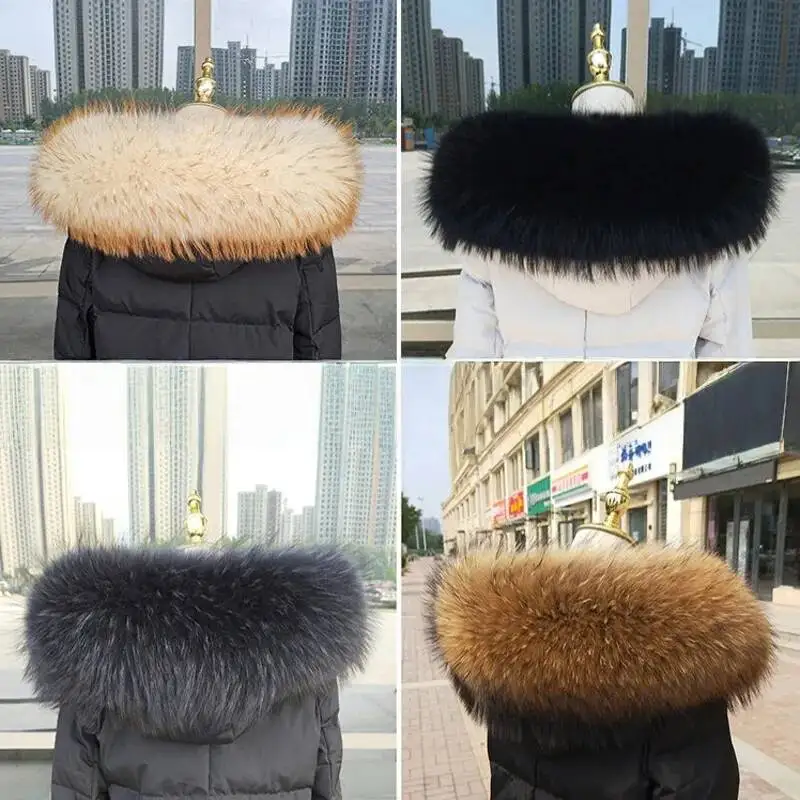 Extra-large Fur Collar Raccoon Fur Collar Jacket Fur Scarf Shawl Winter Neck Warmer scarf Female Long Warm down Jacket scarf