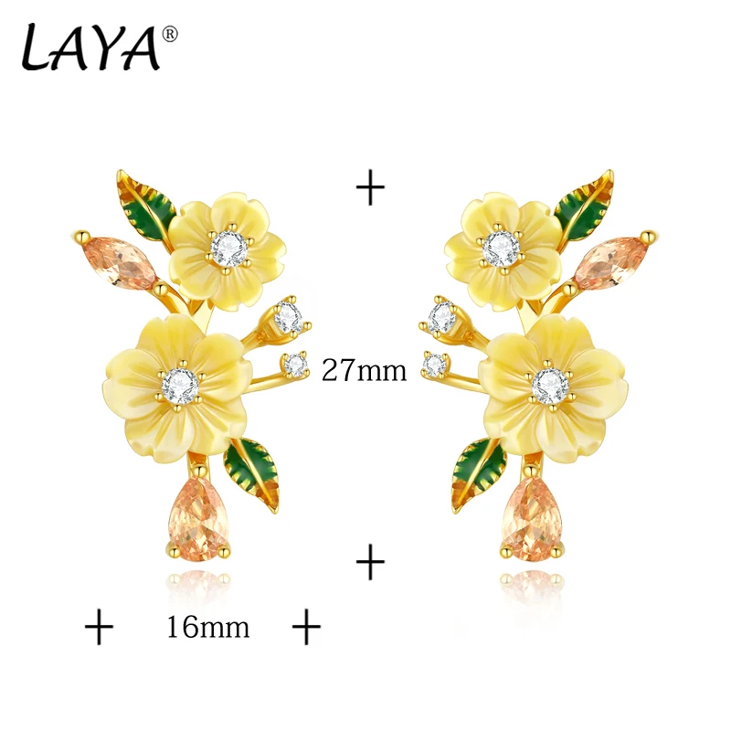 LAYA Earrings For Women Yellow Shell Flower Shining Colorful Zircon Handmade Enamel 925 Sterling Silver Fashion Fine Jewelr