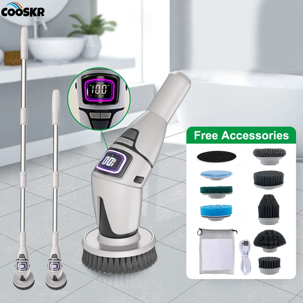 فرشاة تنظيف كهربائية 10 في 1، منظف المطبخ والحمام، منظف لاسلكي متعدد الوظائف، منظف كهربائي دوار نظيف