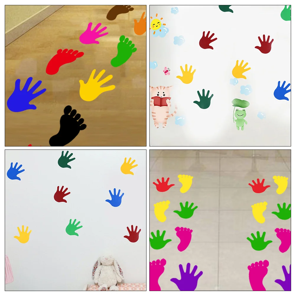 

10Pairs Handprint Wall Decals Cute Footprint Stickers No Residue Adhesive Wall Art for Living Room Playroom School Decoration