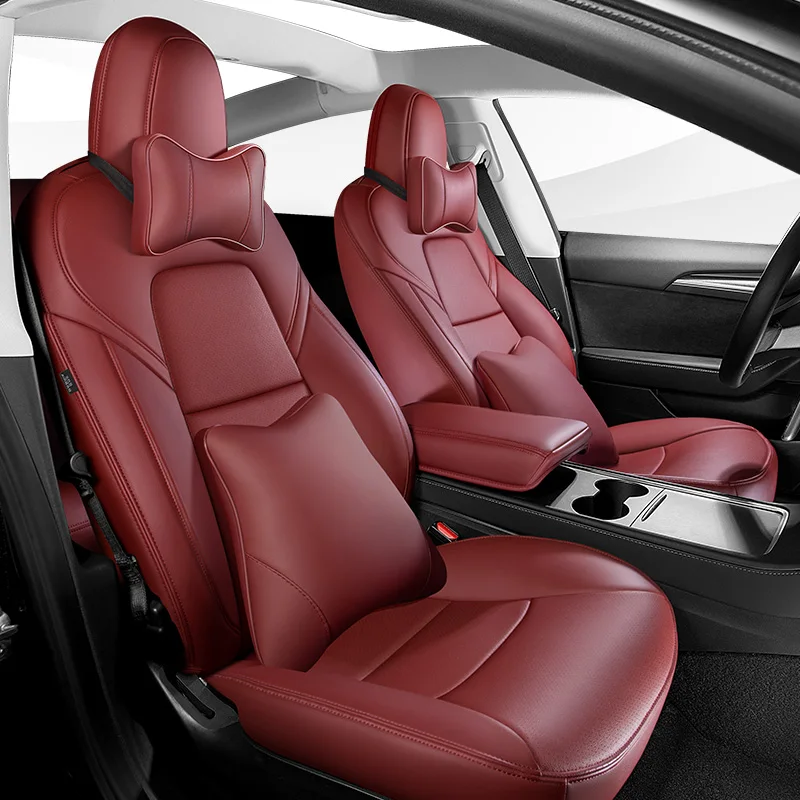 Red Luxury Car Special Seat Cover For Tesla Model 3 2018 2019 2020 2021Waterproof  Leatherette Automobile Internal Accessories