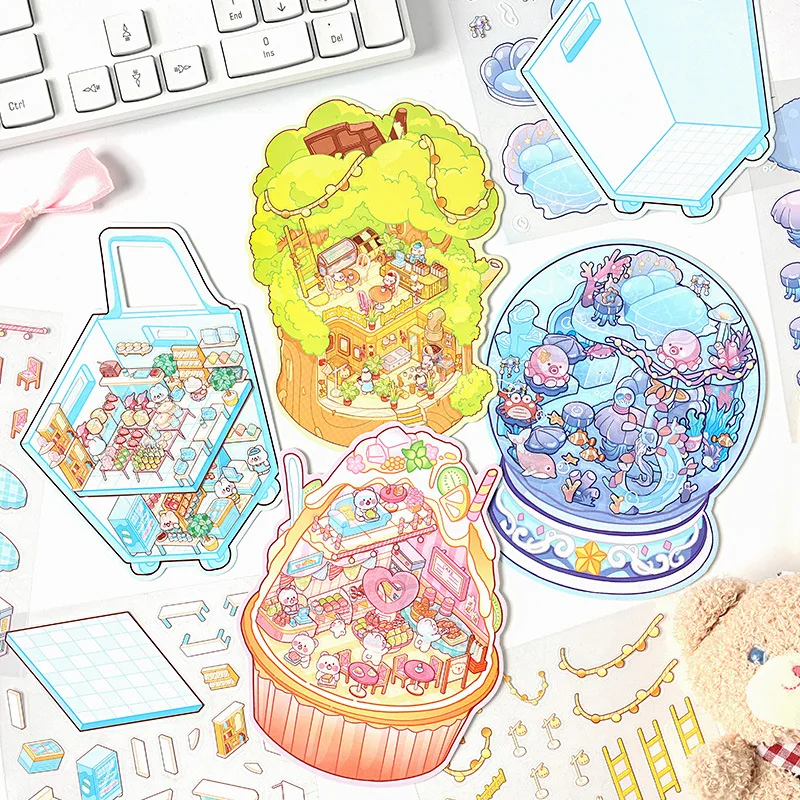 Miniature Scene Stickers 3D Cartoon Creative Stickers Landscape Stickers Hand Account Scrapbooking Material