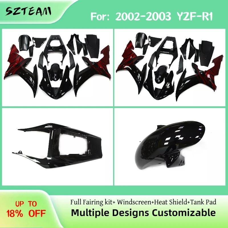 For YAMAHA YZF-R1 2002 2003 Red Flame Fairing Kit YZF R1 02 03 Accessories OEM Style Motorcycle Fairings