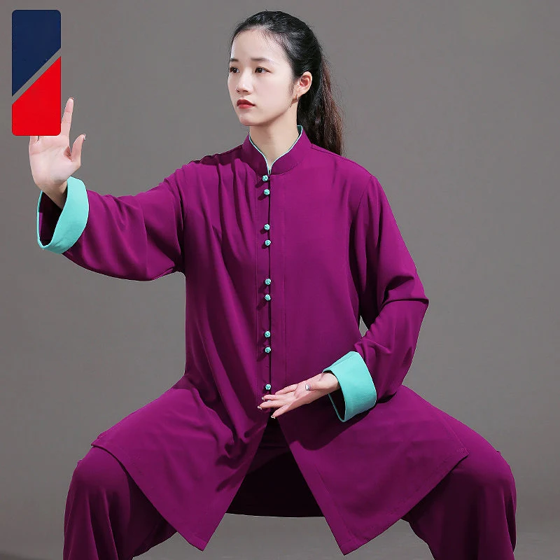 **Premium Contrast Color Unisex Tai Chi Uniform - Chinese Style Martial Arts Outfit, Pearl Cotton Breathable for Spring Autumn P