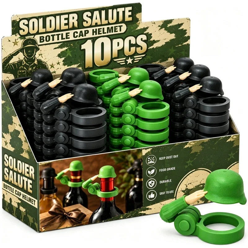 3D Printed Salute Helmet Rings Funny Movable Wine Bottle Covers Novelty Toy Gift for Party Decor Interesting Desktop Ornaments