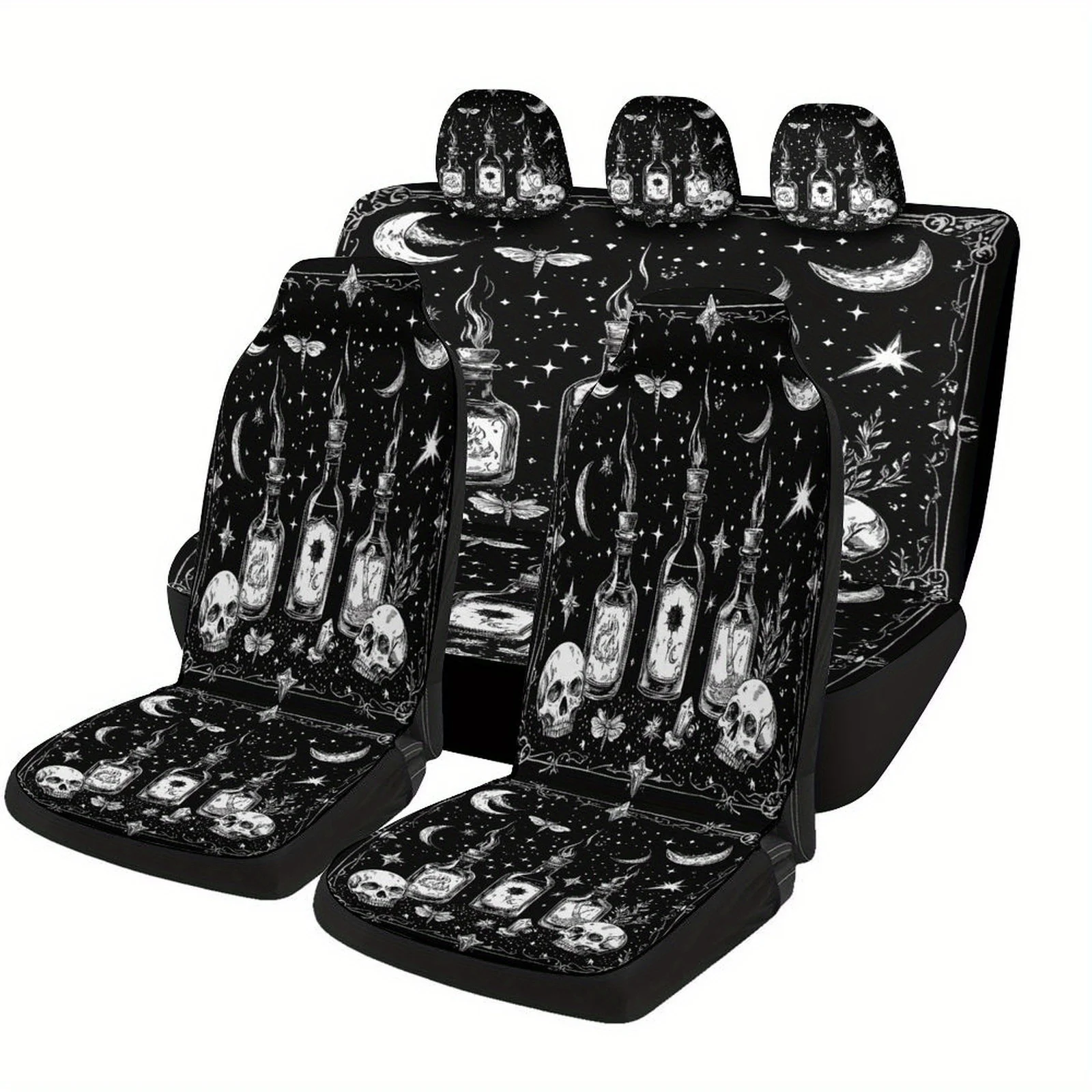 

Mystic Potions And Skulls Designed Car Seat Covers Set For Most Cars, Fashion Personalized Decorative Car Seat Protector Covers