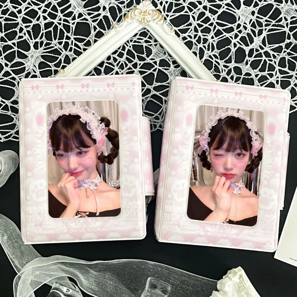 Cute Pink Love Bow Card Album 3 Inch Mini with 16 Internal Pages Idol Card Collect Book Collectible Card Album PVC Postcard Book