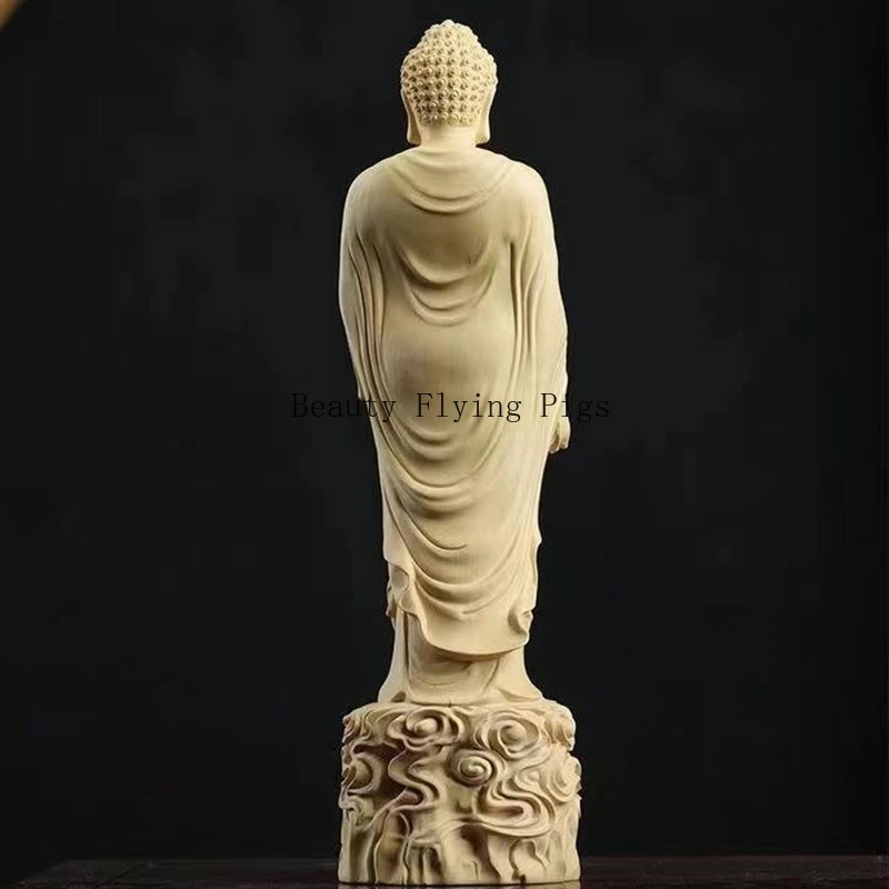 Solid Wood Carving Amitabha Buddha Figurine Room Decor Statue Sculpture Art Crafts Ornament Buddhist Supply Home Decoration - Image 5