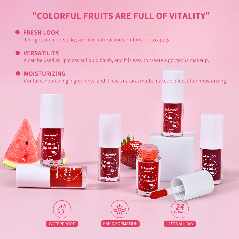 Liquido per tintura labbra anti-halo impermeabile a prova di sudore con vitamine Bacche e frutti Idratante Lucidalabbra versatile per guance e labbra