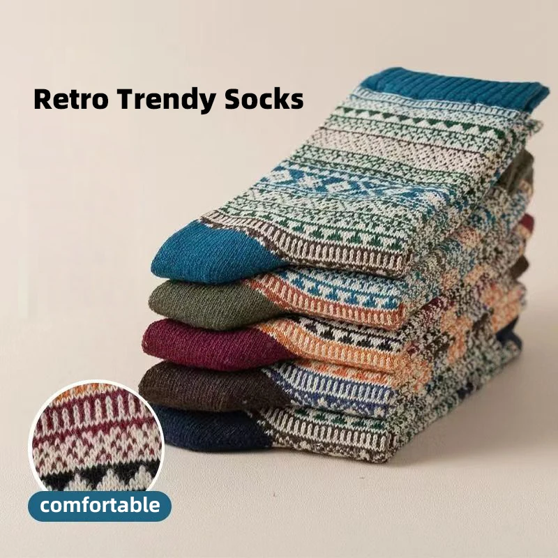 1/2/3/4/5Pairs Winter Men's Socks Thicken Sock Warm Men Retro Style Colorful Fashion Man Socks For Snow Boots EU Size 38-44