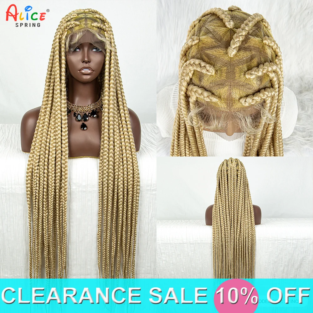 Big Knotless Braided Wigs Synthetic Lace Front Wigs 613 Blonde Large Square Knotless Full Lace Box Braided Wigs for Black Women