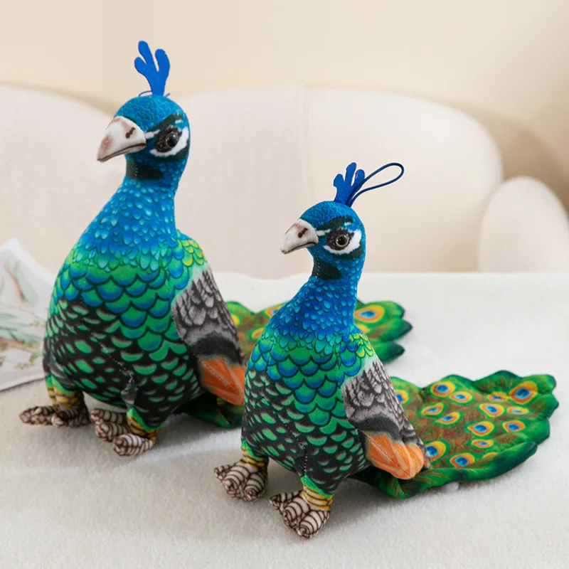 New peacock hand doll, 25cm animal decorations, cute model toys, with disk base, animal ornaments, children's birthday gifts