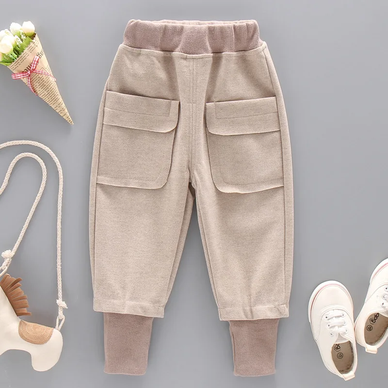 

Kids Baby Boys Casual Pant Autumn Pocket Patchwork Toddler Boys Pencil Pants Elastic Waist Simple Solid Color 1-6Y Boys Trousers