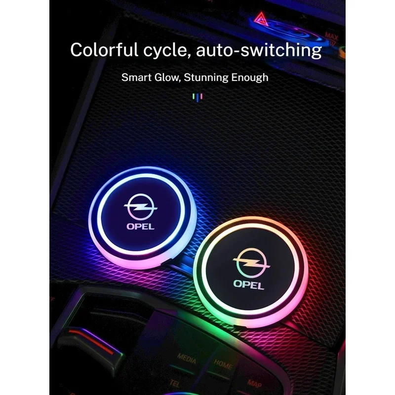 7 Color Car Changing LED Cup Holder Lights Rear Windshield Decorative Ambient For Opel OPCline Astra Corsa Insignia Mokka