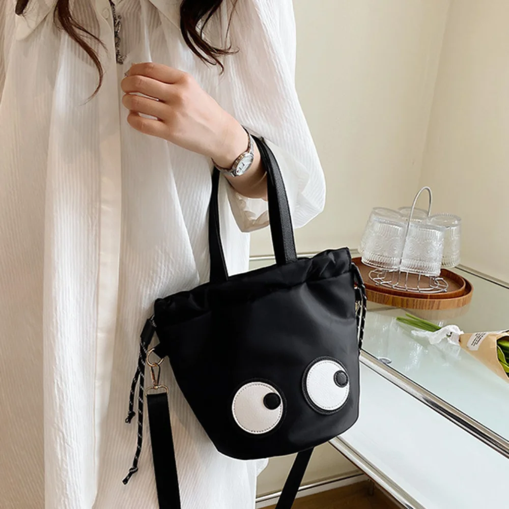 Cute Big Eyes Shoulder Bag Large Capacity Tote Bag Crossbody Bag Lightweight Nylon Bucket Bag Students Practical Leisure Handbag