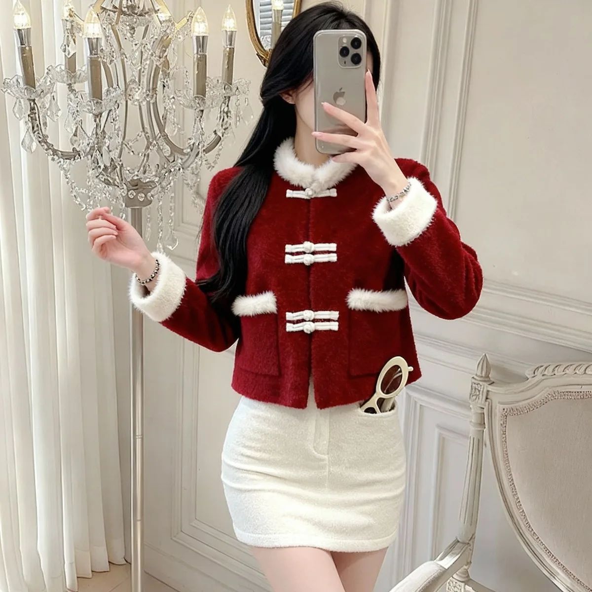 جديد الصينية Sle فضفاض طويل Sve معطف المرأة فروي زر حتى أعلى العمر Defng الخريف الشتاء الراقية الإحساس ملابس خارجية #3