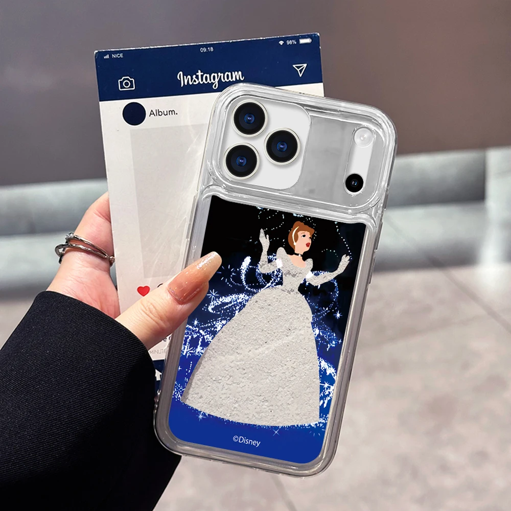 Coque de téléphone Disney cendrillon, sable mouvant liquide, pour iPhone 11 12 13 14 15 16 17 Pro Max Plus Air mini X XS XR