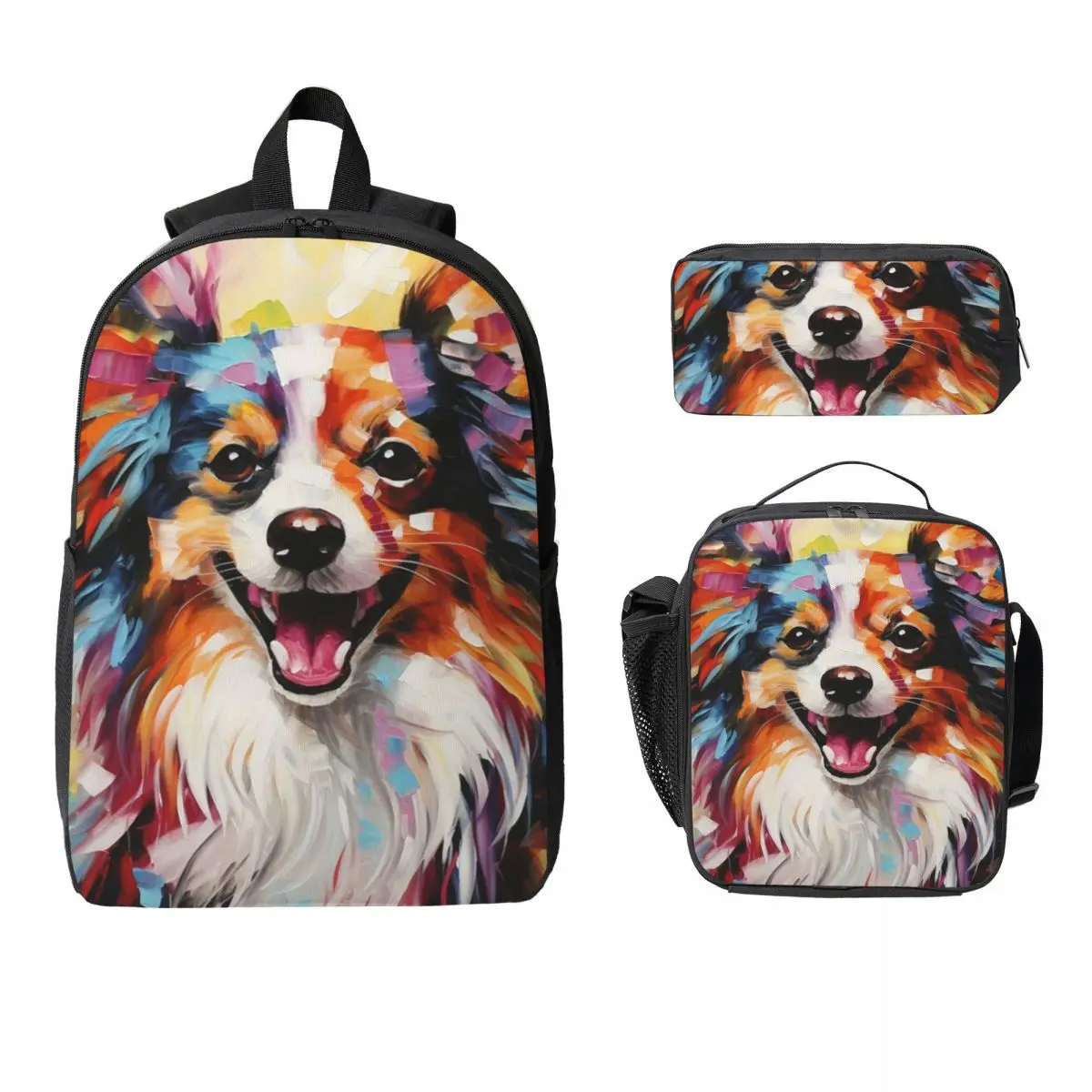 

A Papillon Dog Masterpiece Backpack Boys Girls BookBag School Bag Laptop Shoulder Bags 3ps Insulated Lunch Bag Pencil Case