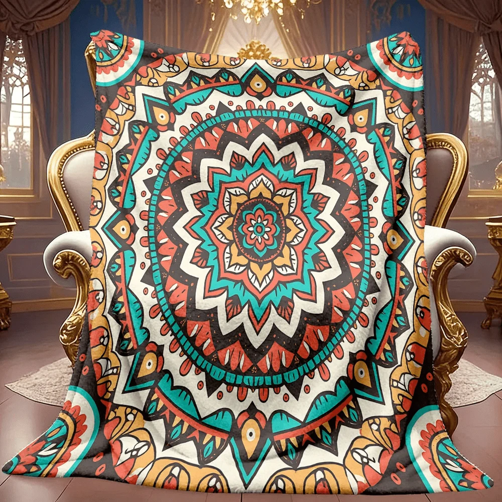 Brown White Navajo Totem Symmetrical Pattern Soft Cozy Throw Blanket for Sofa Bed Rustic Elegance