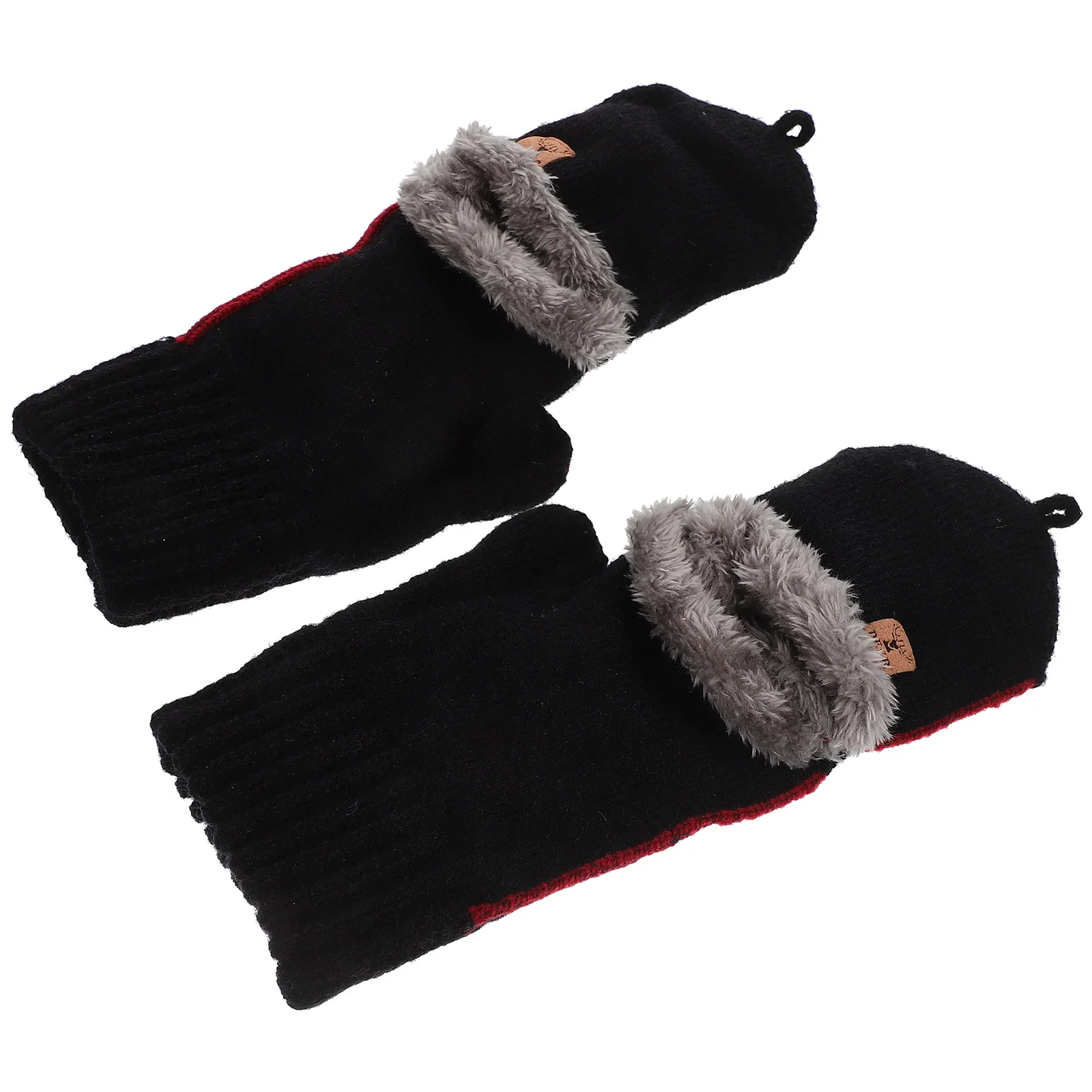 

Women Gloves Flip for Windproof Keep Warm Keeping Hand Cover Black Fluff Women's