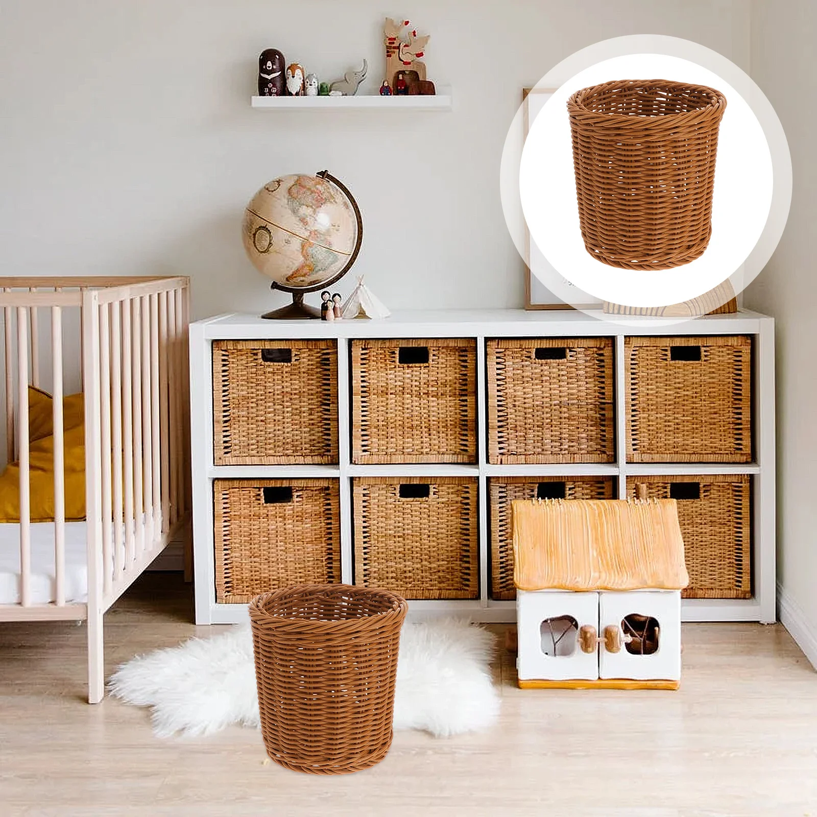 

Imitation Rattan Medium Size Pen Holder Plastic Storage Basket Sundries Organizer for Table Desktop Stationery