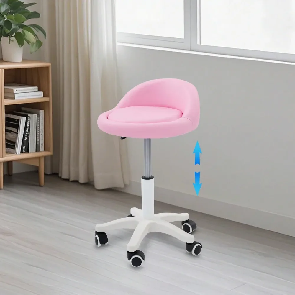 

Leather Round Rolling Stool With Back Rest, Swivel Salon Stool Chair, Height Adjustable Swivel Drafting Office Massage Medical