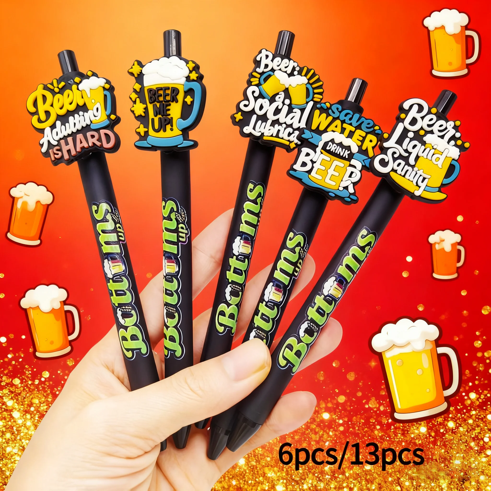 

6 шт./13 шт., ручка для печати на патче для пива, черная серия, канцелярские принадлежности, офисный подарок, гелевая ручка