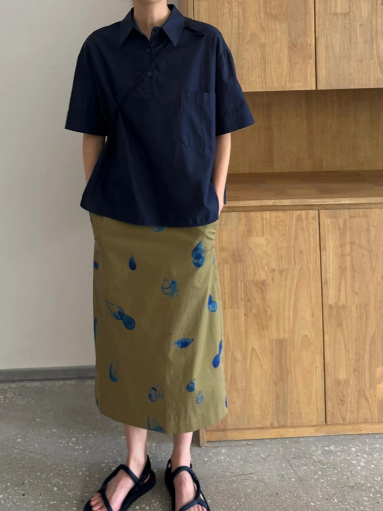 

Юбка прямого кроя с завышенной талией и акварельным принтом в китайском стиле, универсальный уникальный дизайн, для повседневной носки в городском стиле