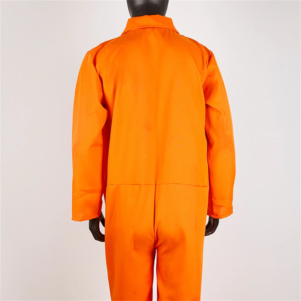 Unisex Prisoner Jumpsuit Suit Sleeve Prison Jumpsuit Cosplay Halloween Carnival Party Outfits Criminal Jailbird Inmate Bodysuit