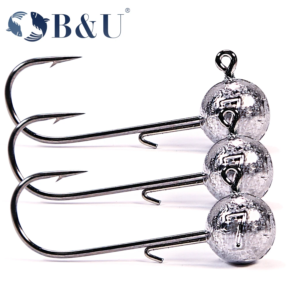 

B&U NED head jigs hook 2g-14g All size Round Ball Jig Head Hook Weedless Long Shank Secondary hooks For Soft Worm Fishing