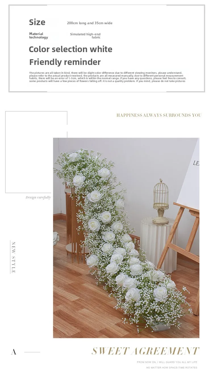 2M Künstliche Schleierkraut-Blumenreihe Hochzeitstisch-Blumenläufer Bogen-Hintergrund Kunstblumen-Arrangement für Veranstaltungen Großhandel – Detail 4