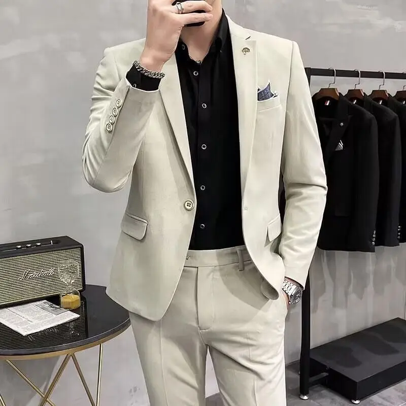

Slim Fit Wedding Suit Set for Men Busin Interview om's Formal Wear Engli Sle Youth ular Stand Fit Polyester B...