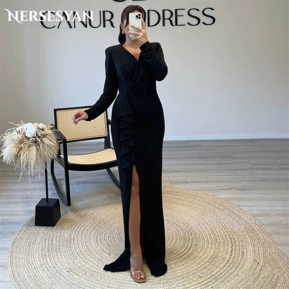 Nersesyan Elegant Glitter Mermaid Evening Dresses For Occasional Side Slit Siny robe de soirée femme Party Gowns Clebirty Dress